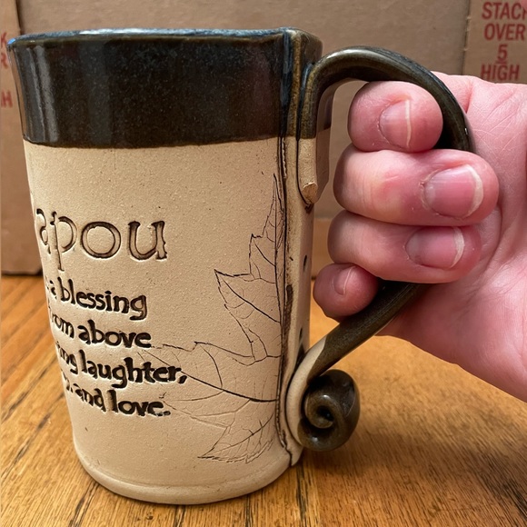 Mug - Hand made artisan piece of pottery - Papou is a blessing from above… - Picture 8 of 11